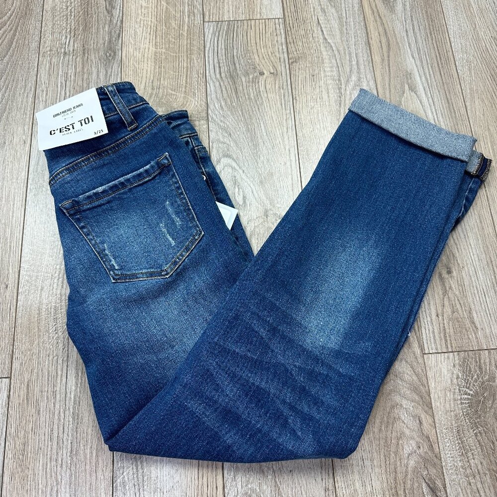 C'est Toi Girlfriend Jeans Womens Blue Stretch Denim Size 3/25